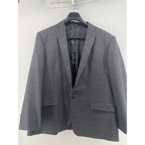 Mantoni Mens 54L Blazer Sports Coat Grey Houndstooth 100% Virgin Wool Italy‎
